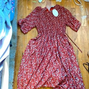 Rust Floral short sleeved long dress